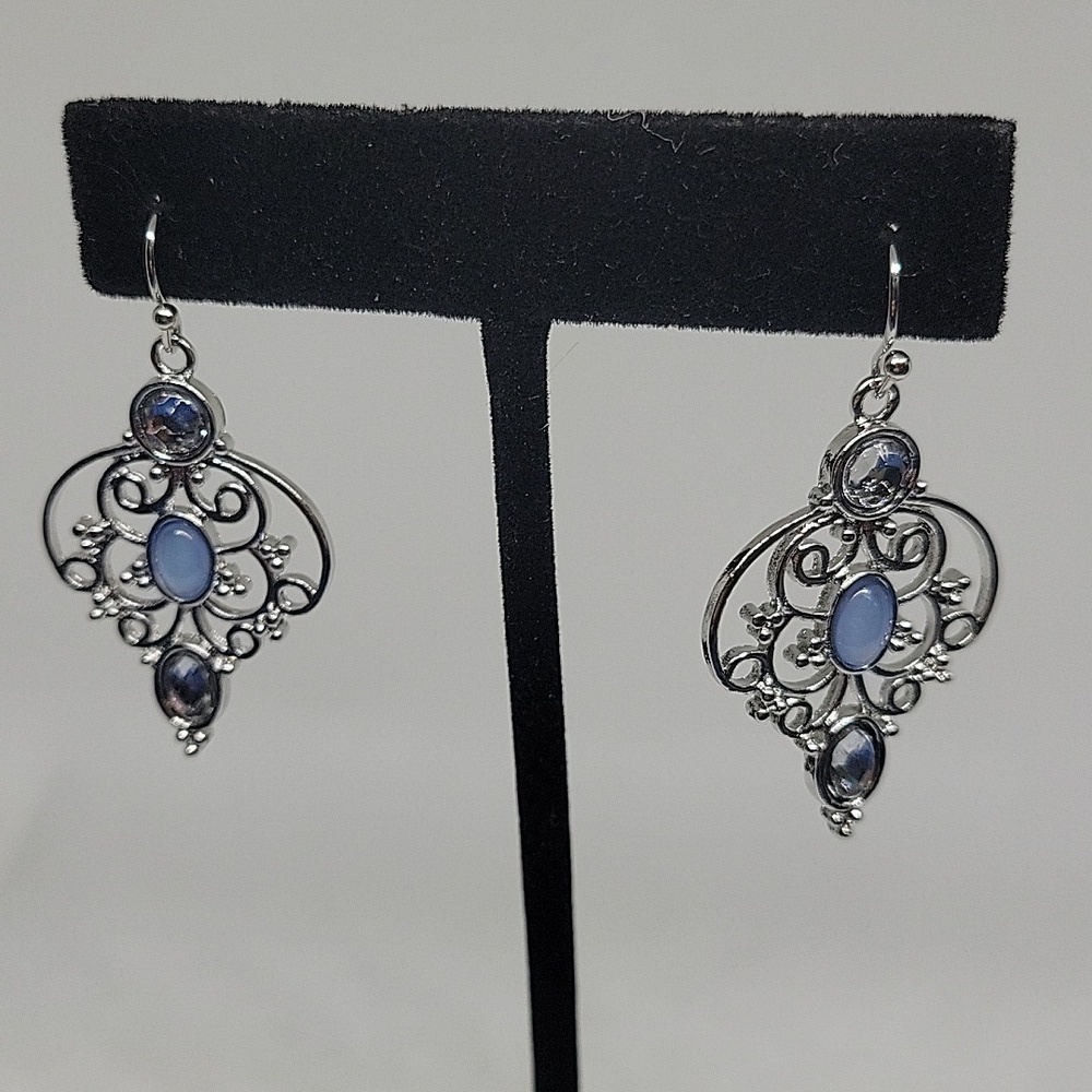Filigree Dangle w Blue Stone 1.5" Earrings